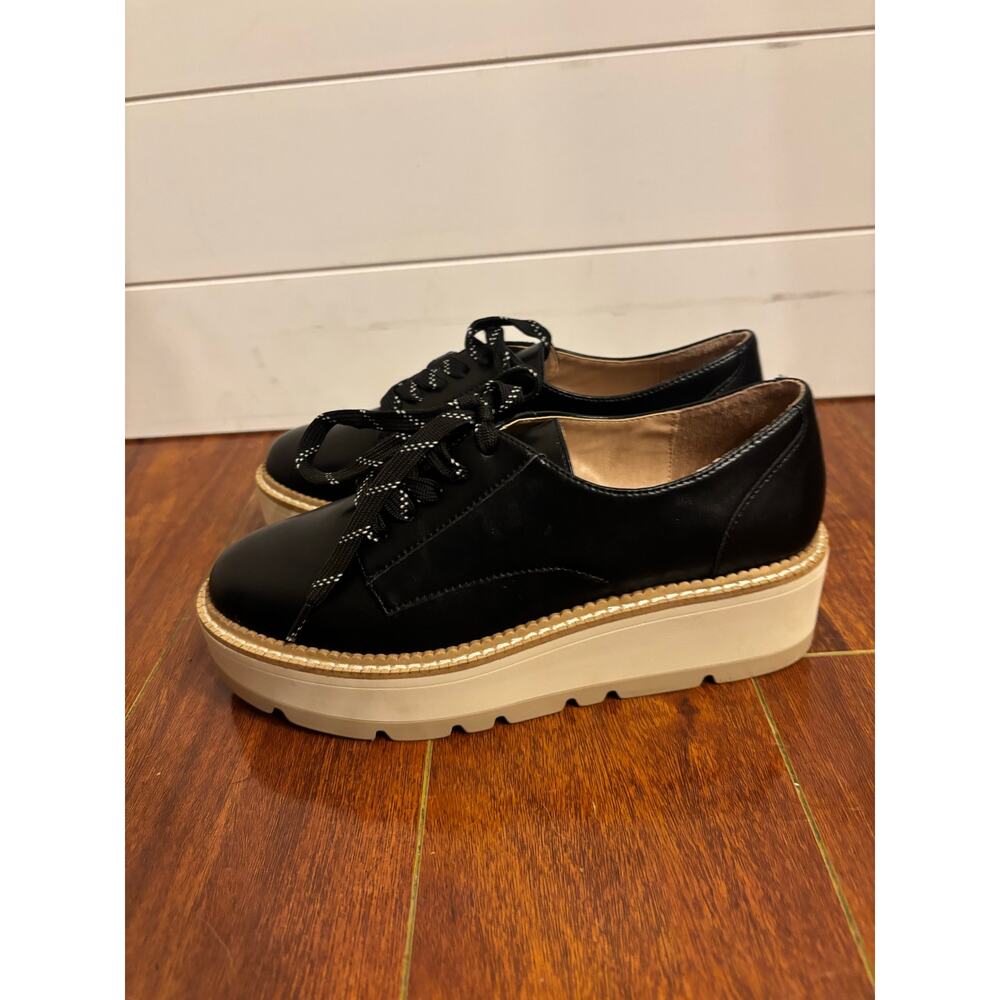 Chelsea & Violet Irena Black Leather Oxford Platform Loafers Shoes Size 8 - Picture 3 of 8